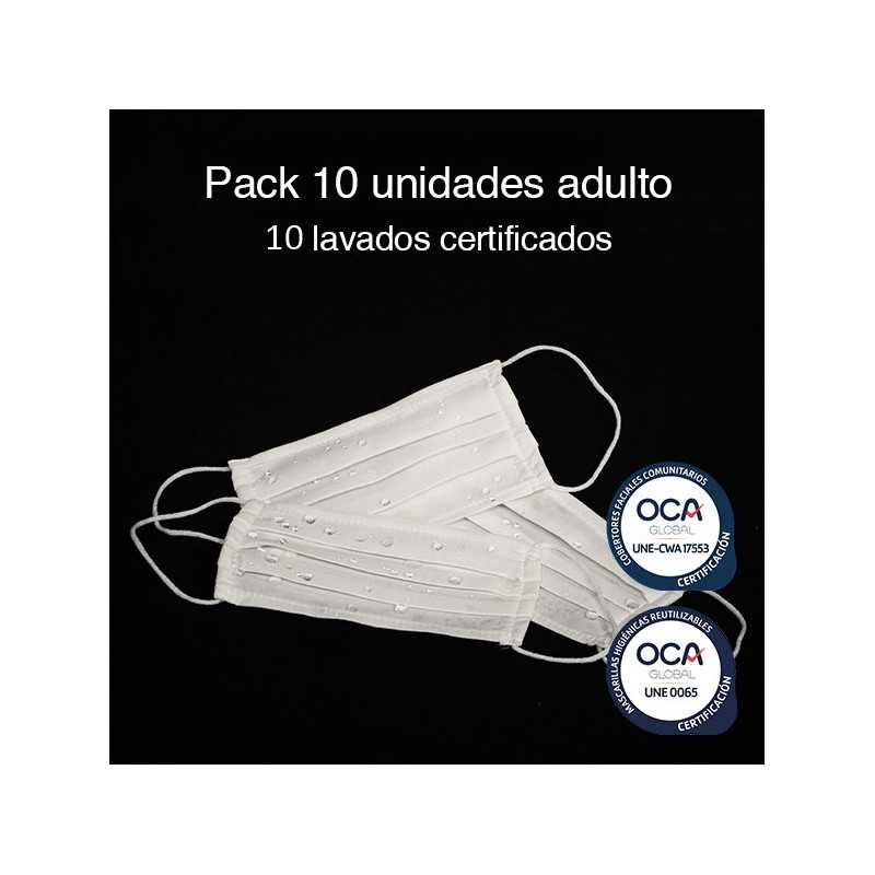 Mascarilla higiénica reutilizable Adulto UNE 0065 Pack 10 Ud