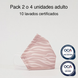 Mascarilla higiénica reutilizable Cebra Rosa Adulto UNE 0065 y CWA 17553 Pack 2 o 4 ud
